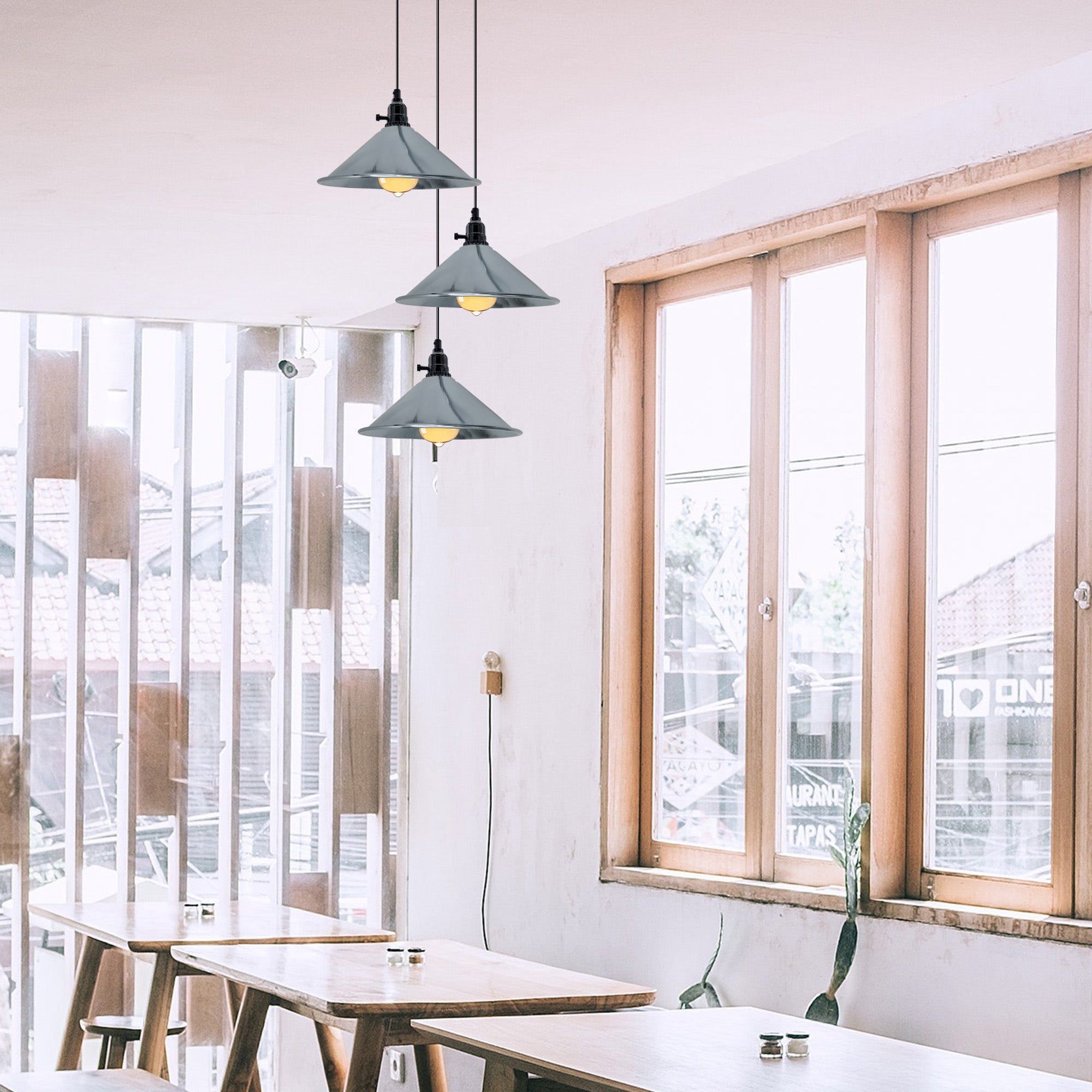 Industrial 3 Head Cluster Ceiling Pendant Light with Adjustable Cord E27 Base