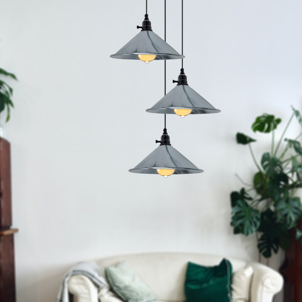 Industrial 3 Head Cluster Ceiling Pendant Light with Adjustable Cord E27 Base