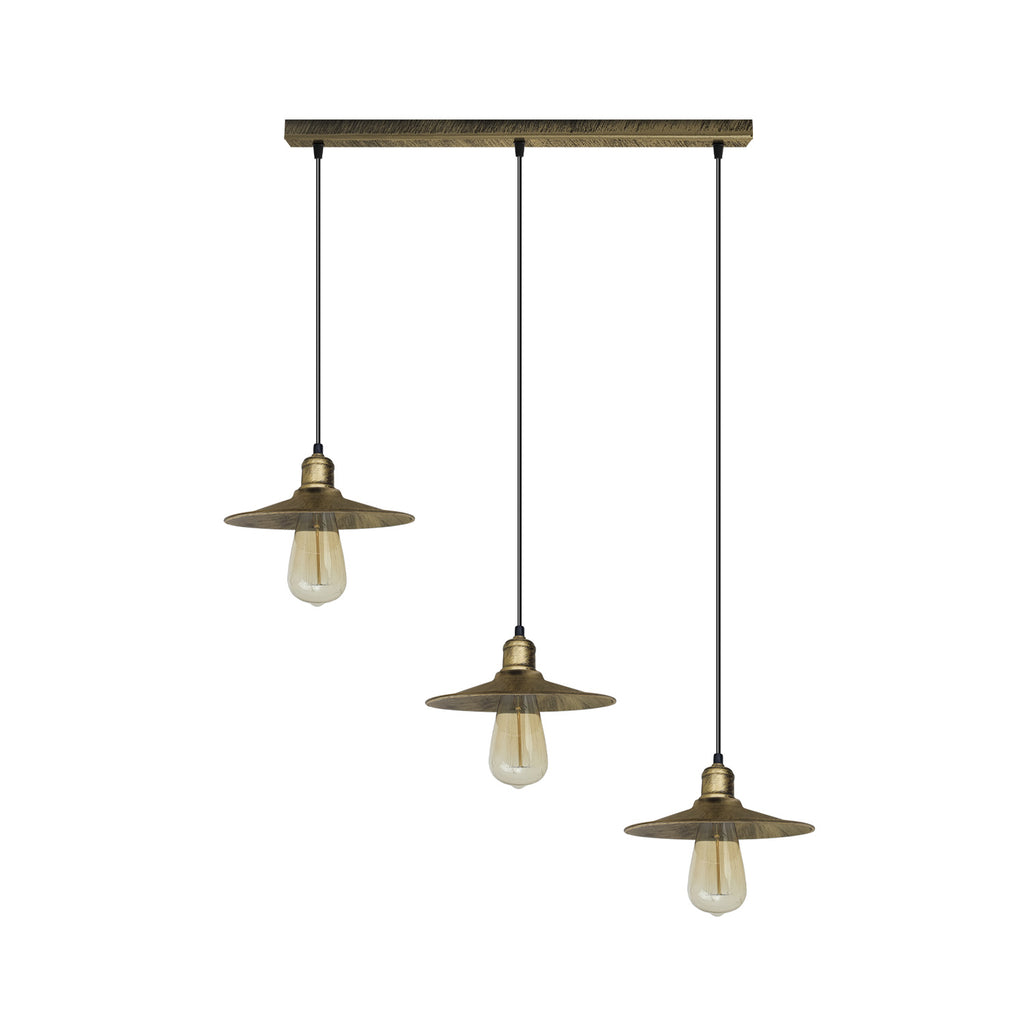 3 Head Vintage Industrial Brushed Brass Ceiling Pendant Easy Fit Light Metal 22cm