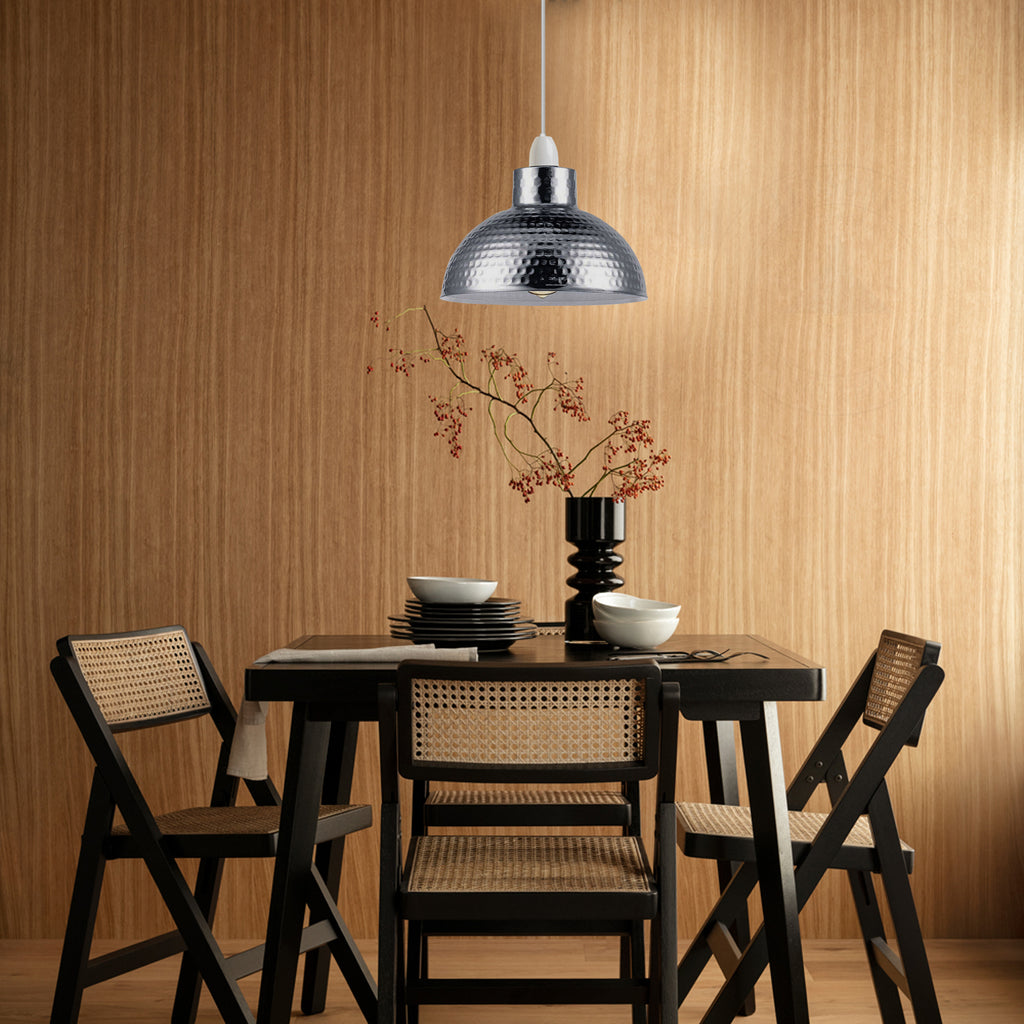 3 Pack Chrome Retro Industrial Easy Fit Lamp Light Shade E27 Base Industrial Pendant