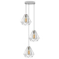 3 Head Round Base Chrome Vintage Metal 20cm Diamond Wire Cage E27 Base Ceiling