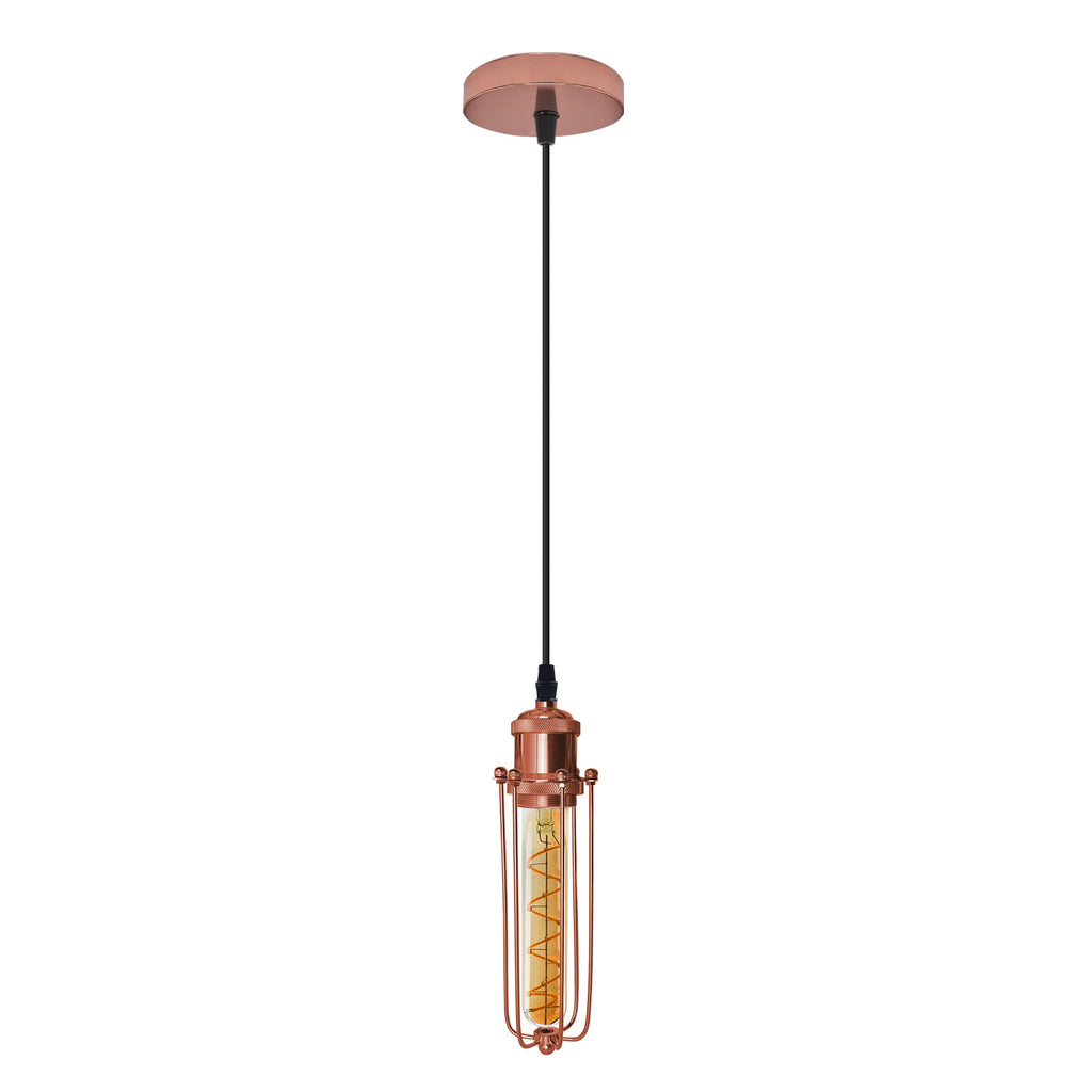 Single Rose Gold Ceiling E27 Pendant Light with Wire Cage