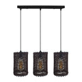 3 Head Rectangle Base Natural Wicker Rattan Ceiling Pendant Light Shade
