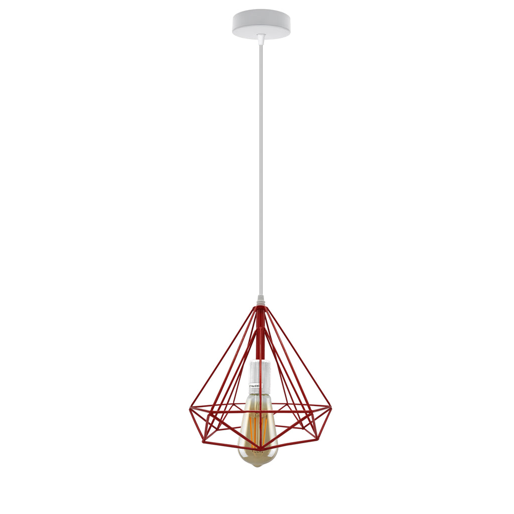 Single Red Vintage Industrial E27 Ceiling Hanging Light Cage Shade Loft Style