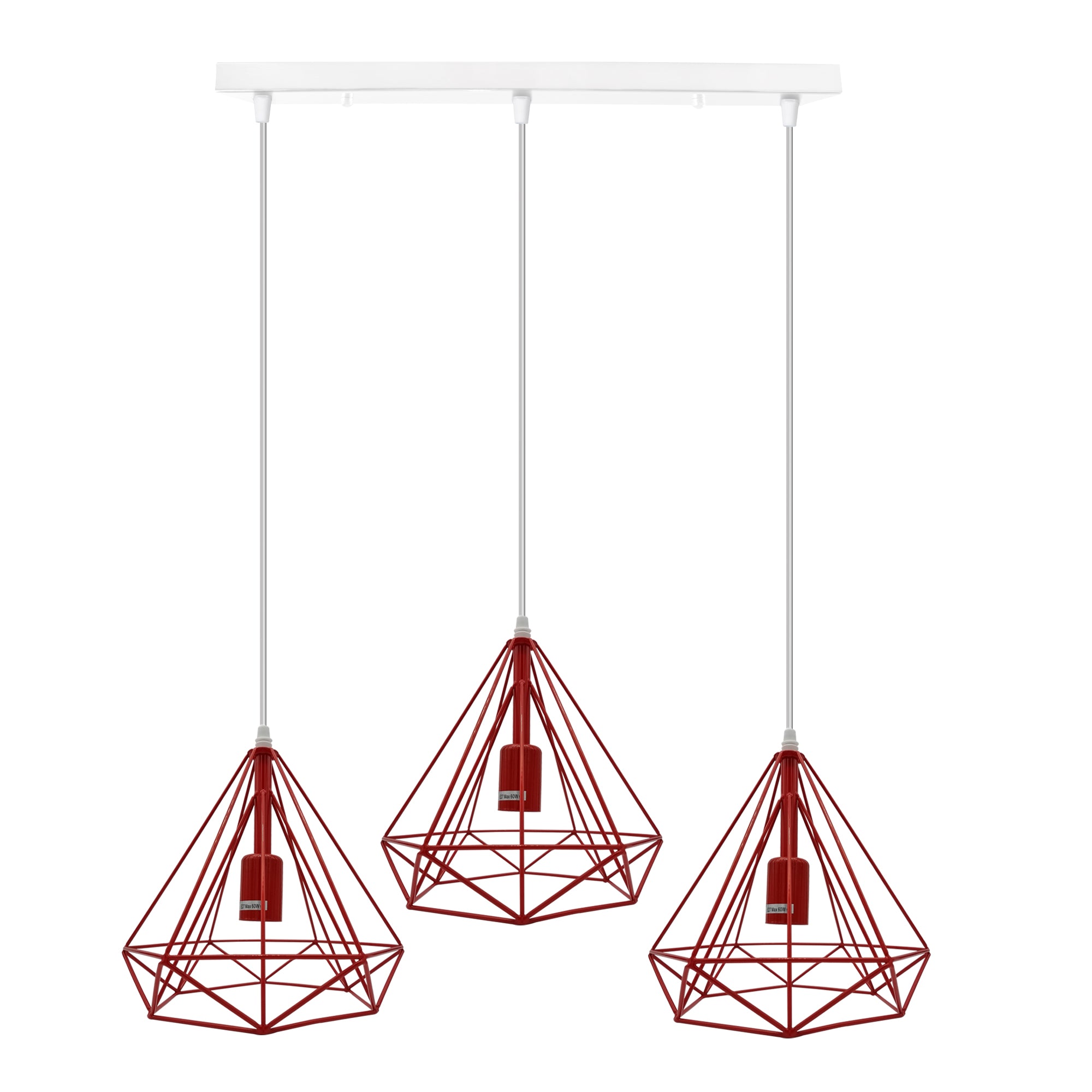 3 Head Red Rectangle Base Vintage Industrial E27 Ceiling Hanging Light Cage Shade