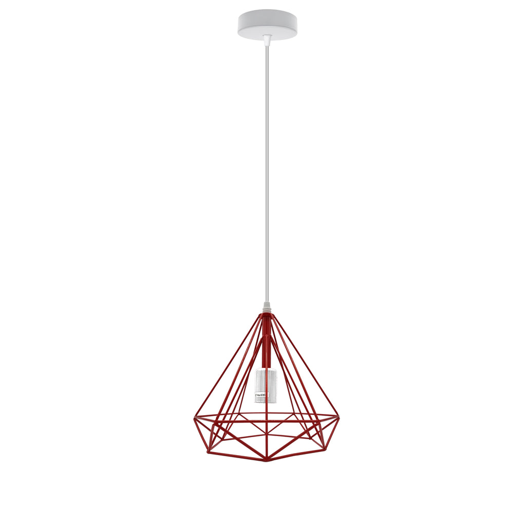 Single Red Vintage Industrial E27 Ceiling Hanging Light Cage Shade Loft Style