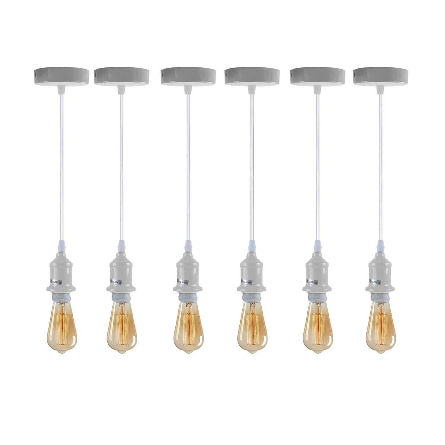 6 Pack Industrial Pendant Light Fitting, Lampshade Addable E27 Lamp White Holder