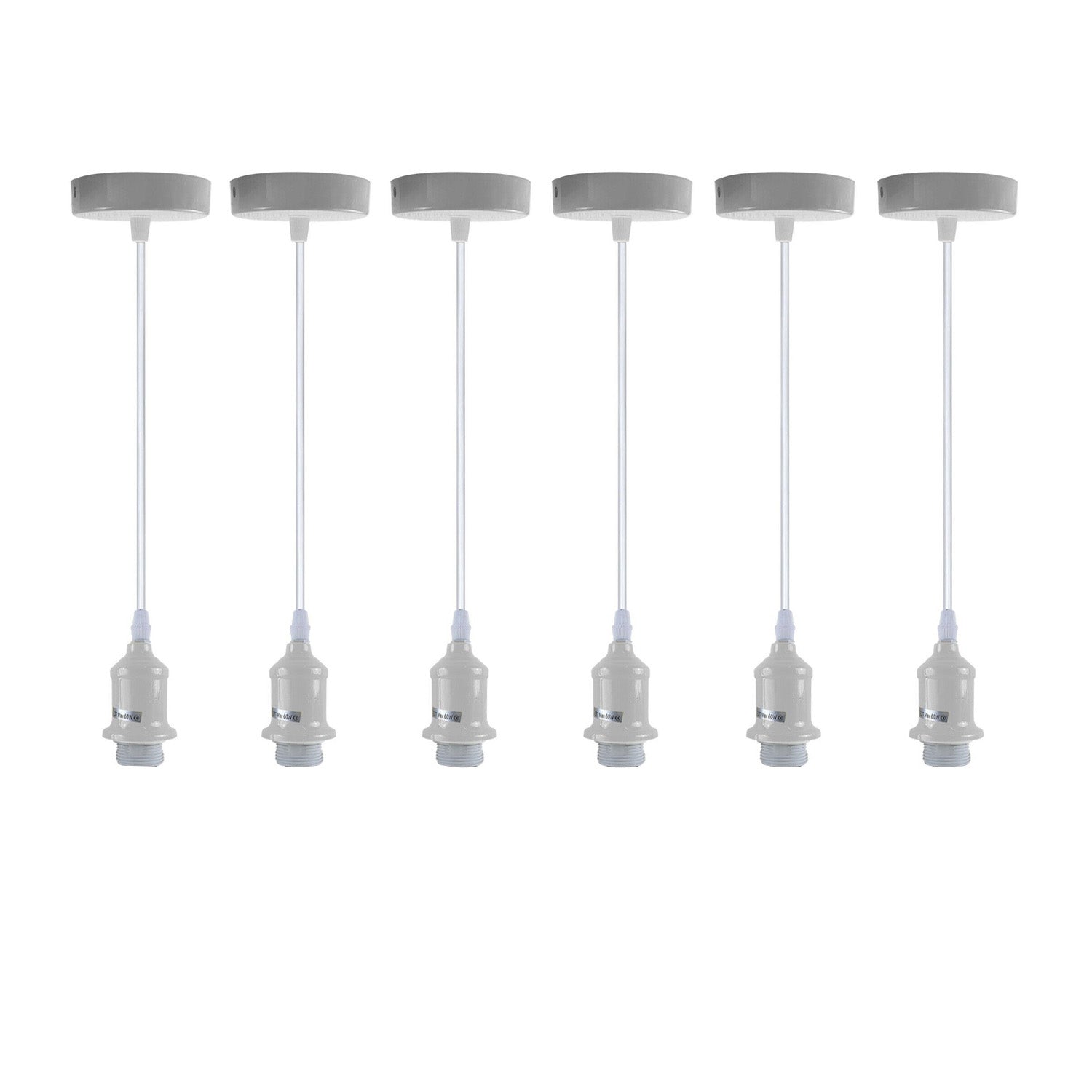 6 Pack Industrial Pendant Light Fitting, Lampshade Addable E27 Lamp White Holder