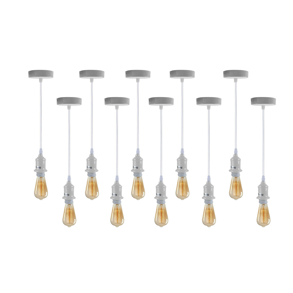 10 Pack Industrial Pendant Light Fitting, lampshade addable E27 Lamp Holder