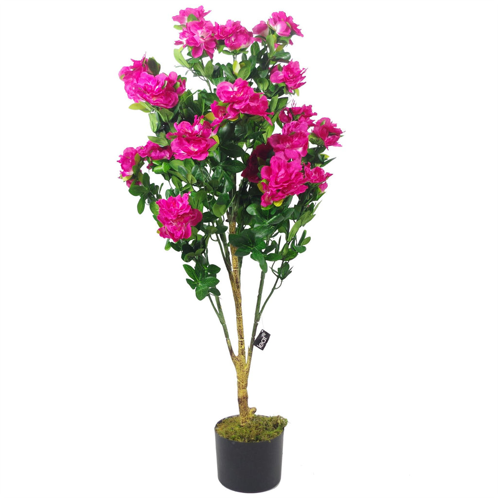 100cm Premium Artificial Azalea Pink Flowers Potted Plant with Gold Metal Planter