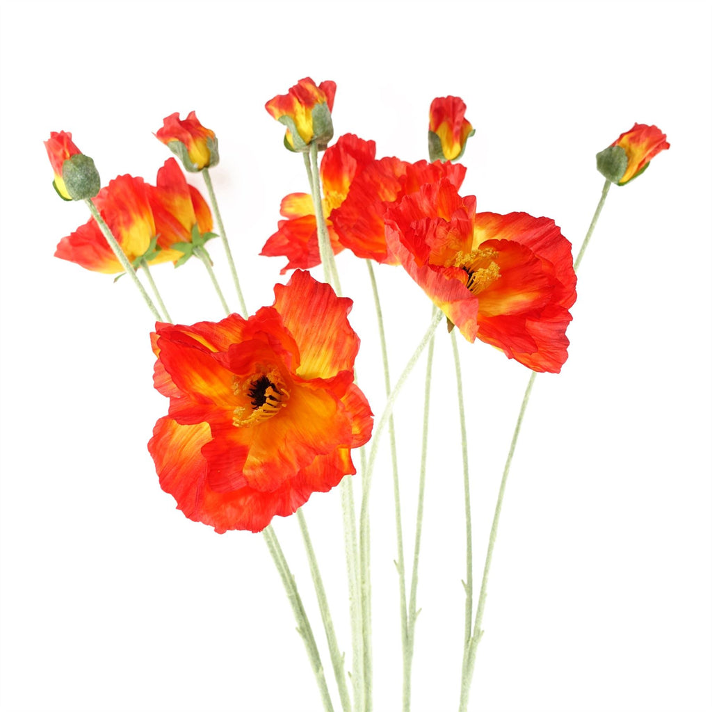 100cm Poppy and White Blossom Arrangement Glass Vase