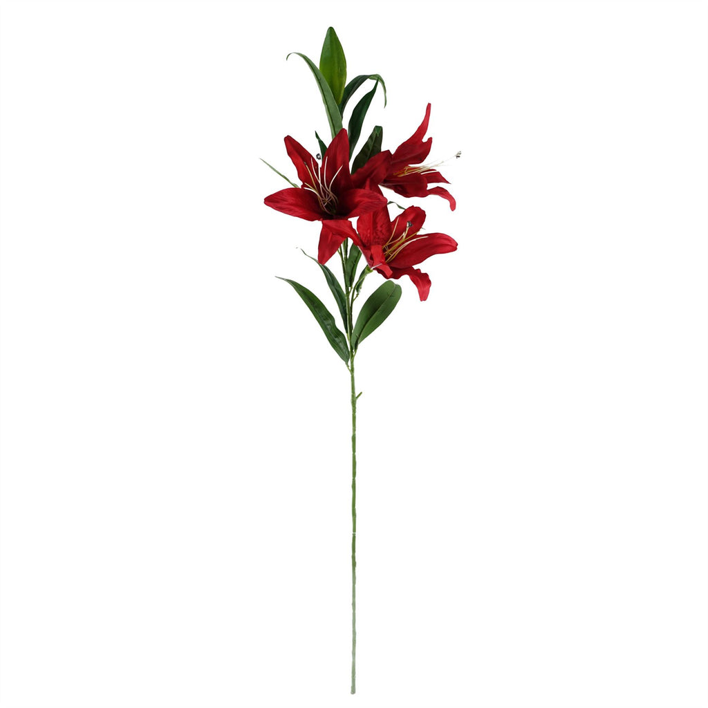 80cm Artificial Red Lily Arrangement Silver Glass Vase