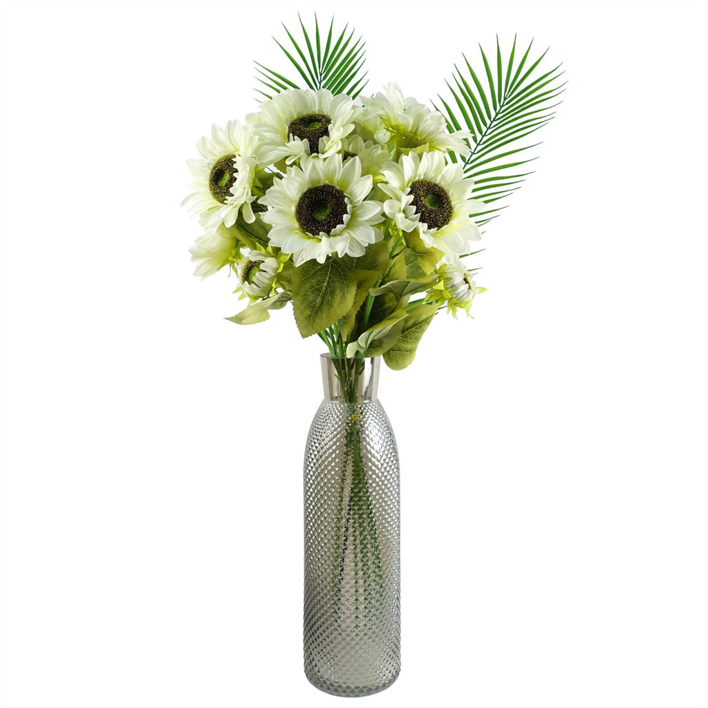 100cm White Artificial Sunflower Arrangement Glass Vase