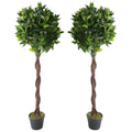 Pair of 120cm (4ft) Twisted Stem Artificial Topiary Bay Laurel Ball Trees