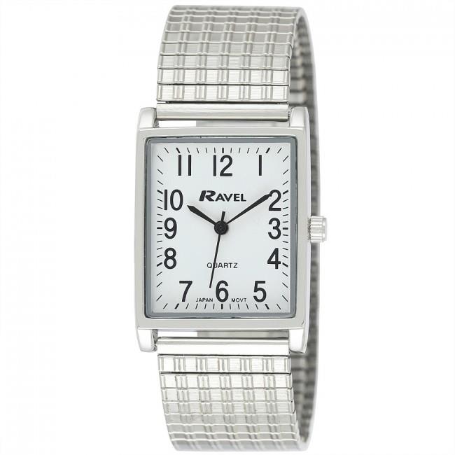 Ravel Men's Basic Classic Rectangular Silver Expander Bracelet Watch R0220.02.1