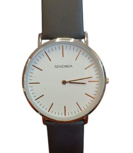 Sekonda Men's Basic White Dial Black Leather strap Watch 1342