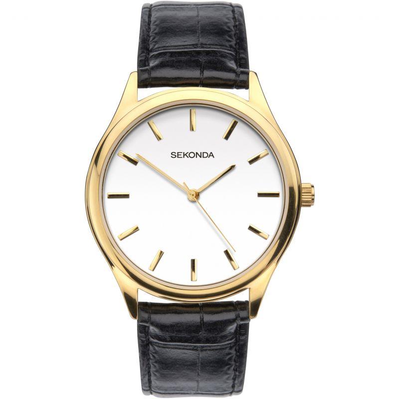 Sekonda Men's Basic White Dial Black Leather Strap Watch 1535