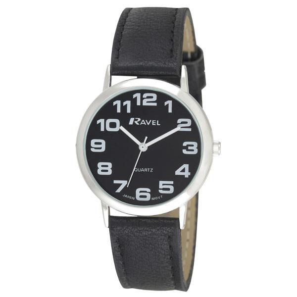 Ravel Men's Basic Black Dial Black Leather Strap Watch R0105.07.1A