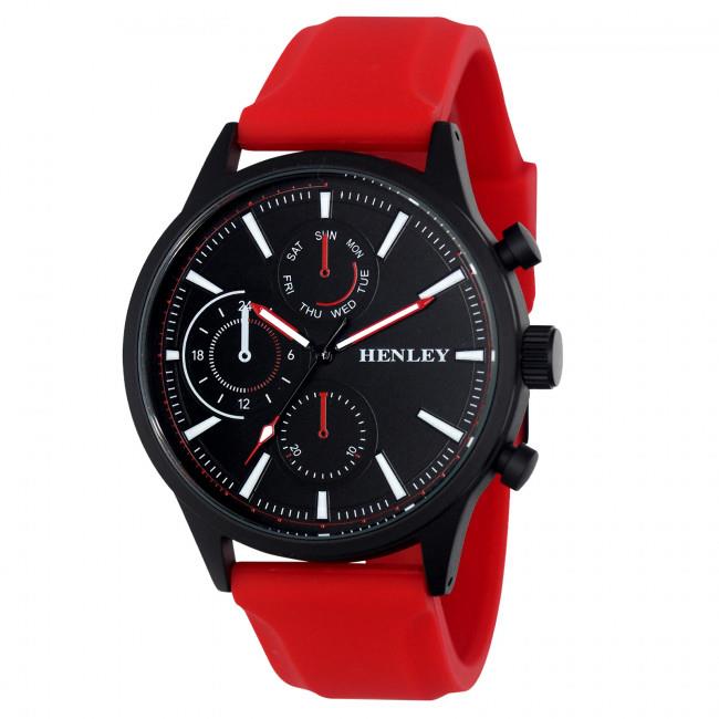 Henley Men's Multi Eye Black Dial With Sports Large Red Silicone Strap Watch H02222.10