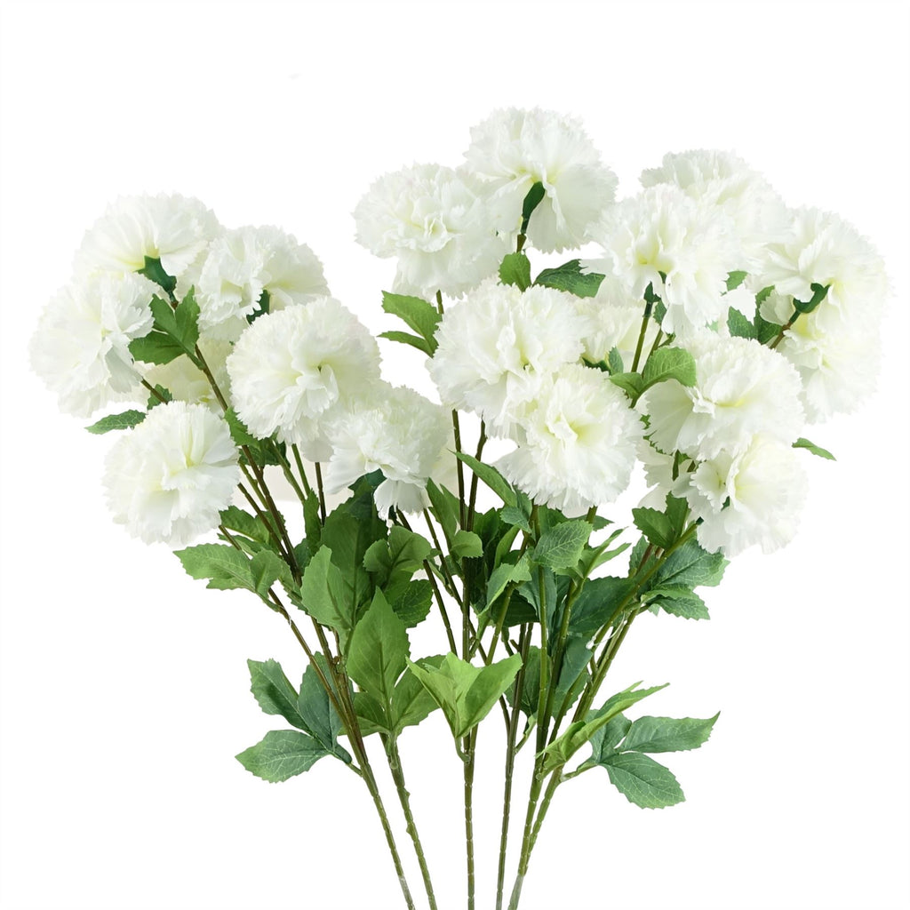Pack of 6 x 70cm White Artificial Carnation Stem - 24 Flowers