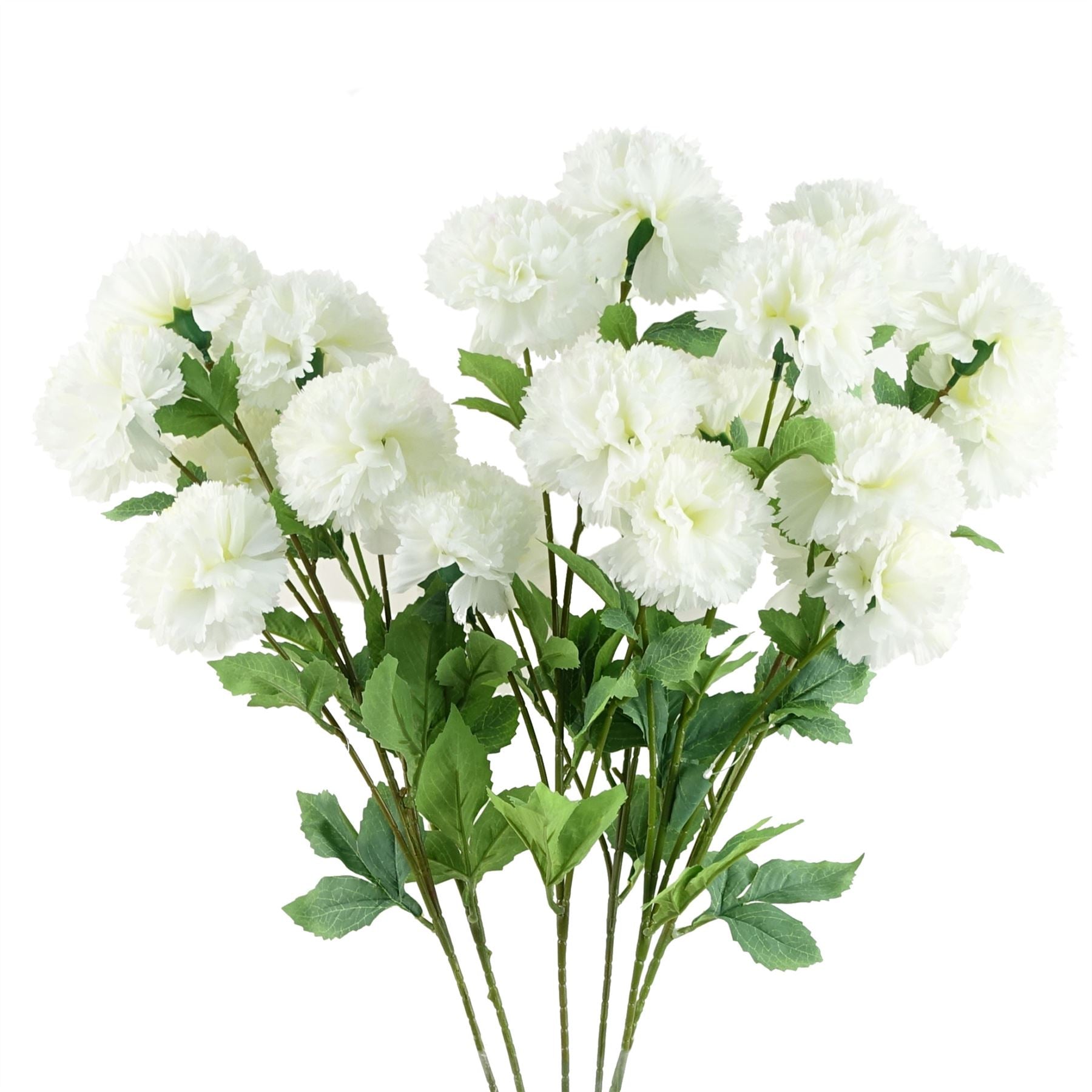 Pack of 6 x 70cm White Artificial Carnation Stem - 24 Flowers
