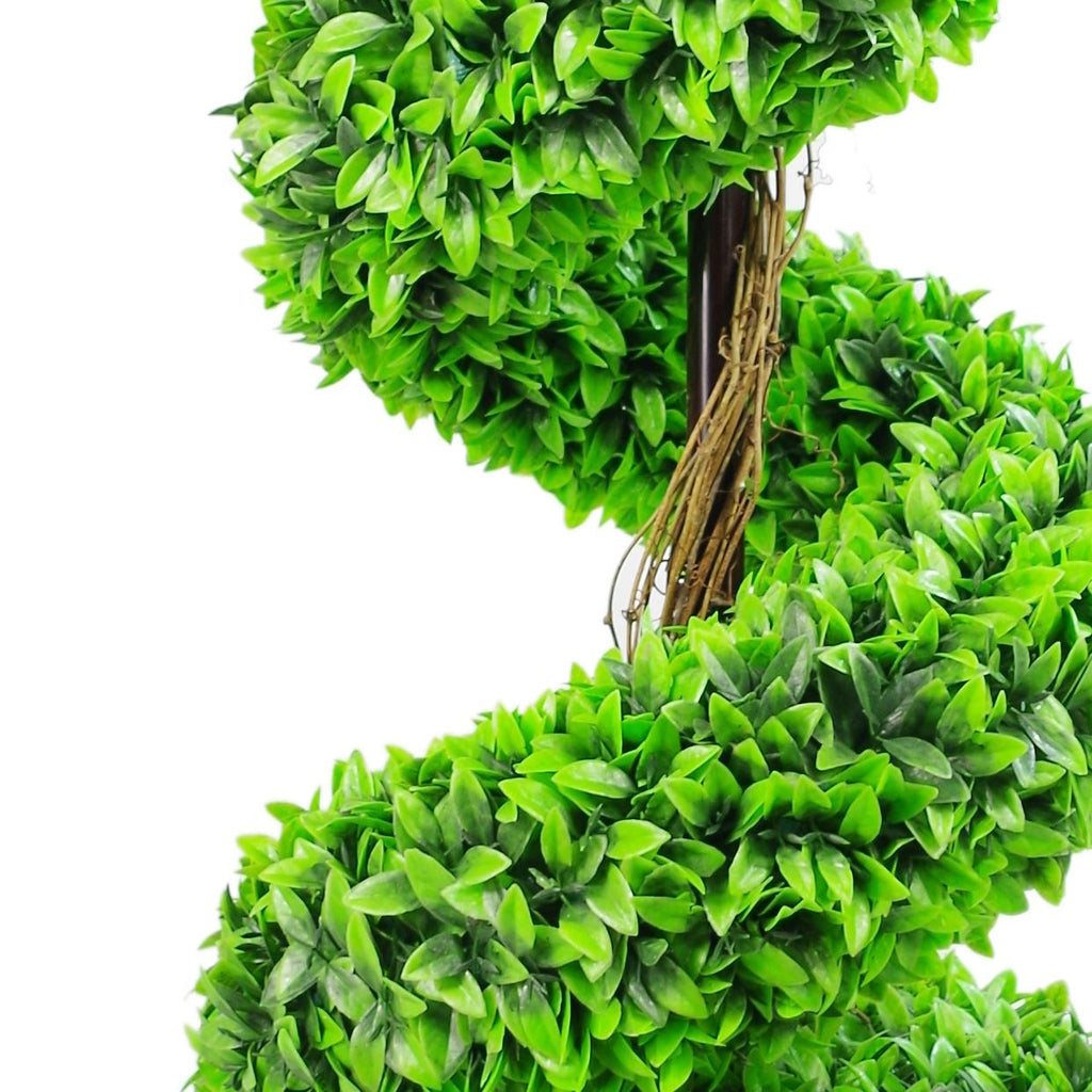 90cm Pair of Green Large Leaf Spiral Topiary Trees with Decorative Planters
