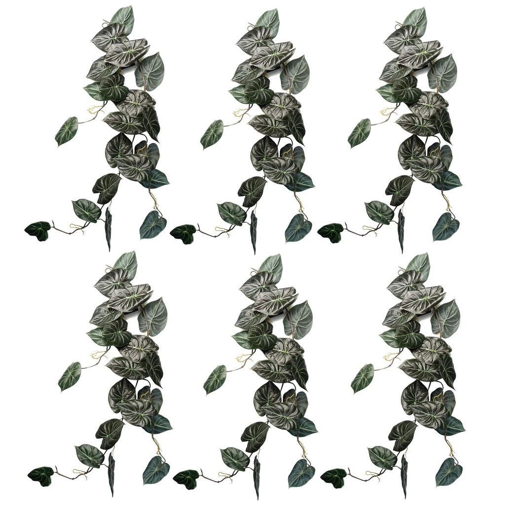 6 x 120cm Artificial Hanging Trailing Plant Alocasia Dragon Scale Dark