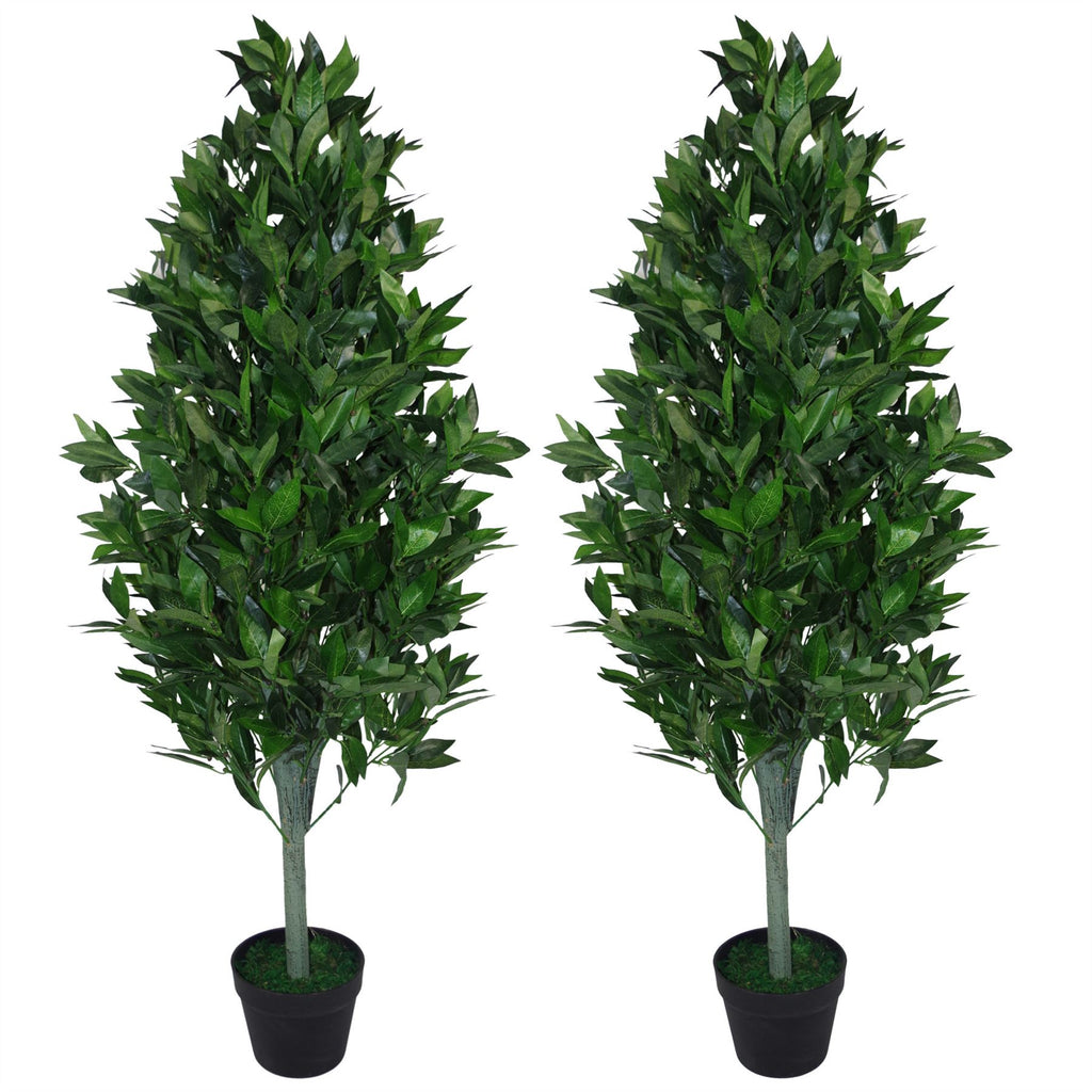 Pair of 120cm (4ft) Artificial Topiary Bay Trees Pyramid Cones - Extra Large
