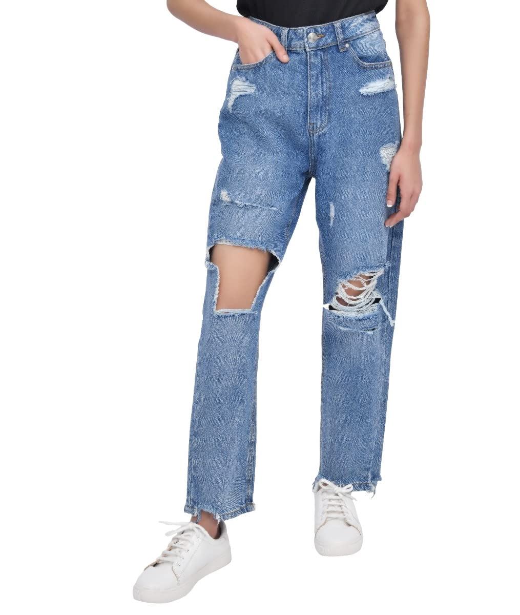 Torn Hem Rip Mom Mid Wash 16