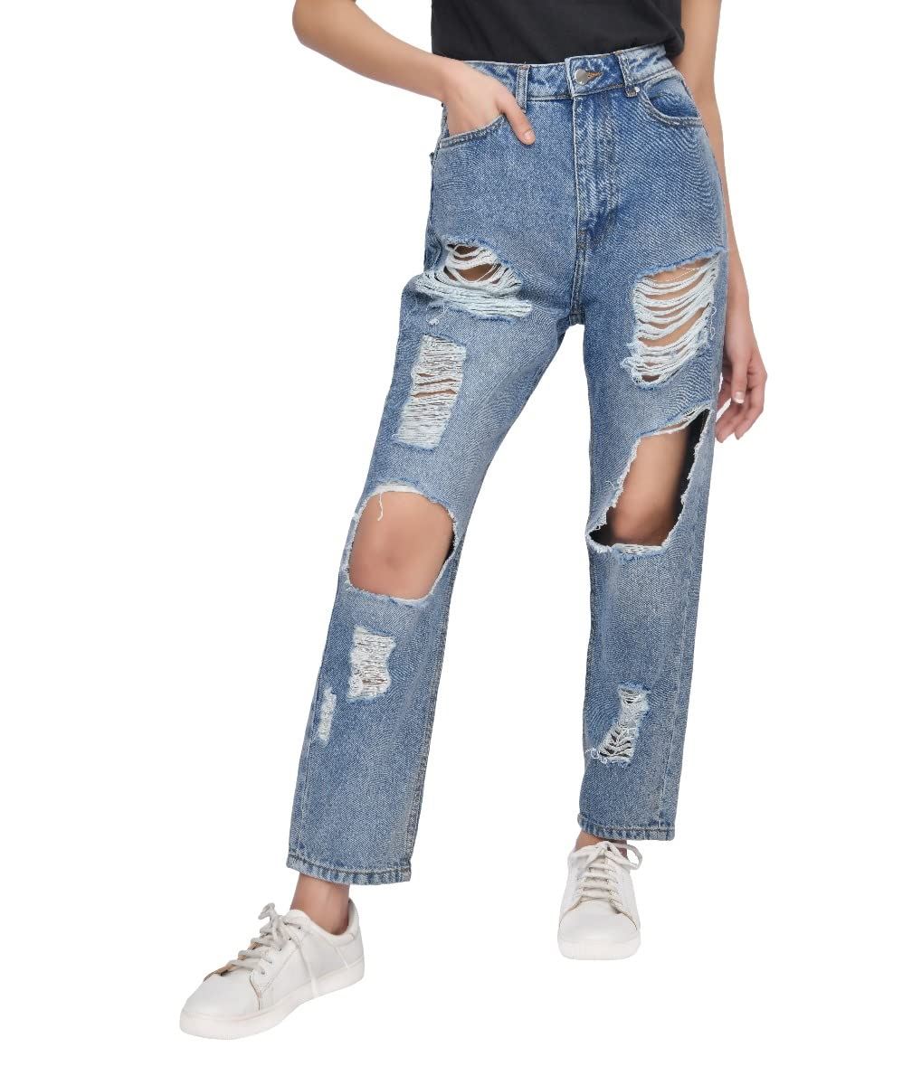 Multi Rip Mom Jean Mid Wash 16