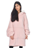 Unisex Coral Fleece Double Layer Solid Blanket Hoodie Pink