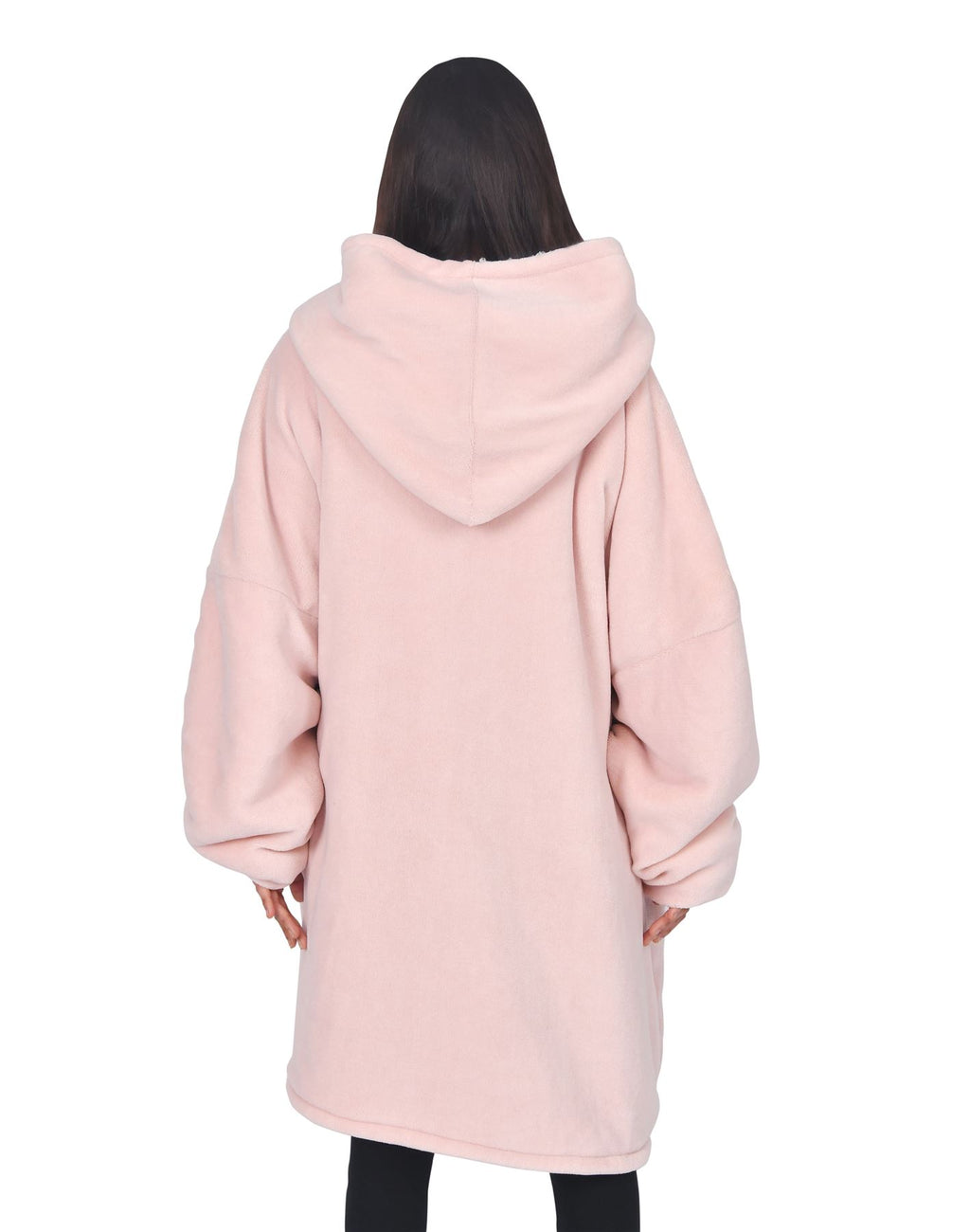 Unisex Coral Fleece Double Layer Solid Blanket Hoodie Pink