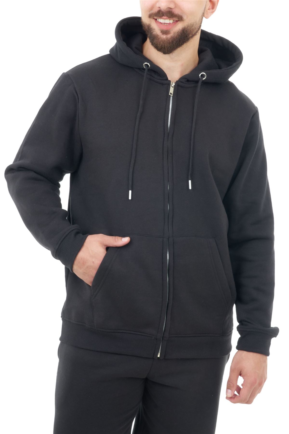 Basic Men's Zipper Hoodie Black M
