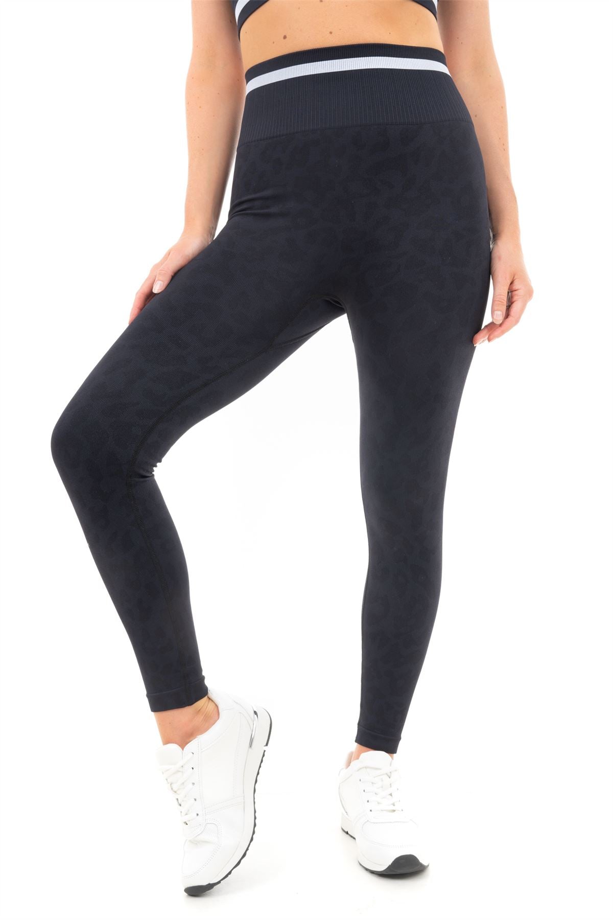 Leopard Print Seamless Leggings Black L