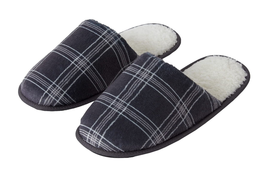 Men's Printed Check Fleece Mule Slippers Lrg 11 / 12
