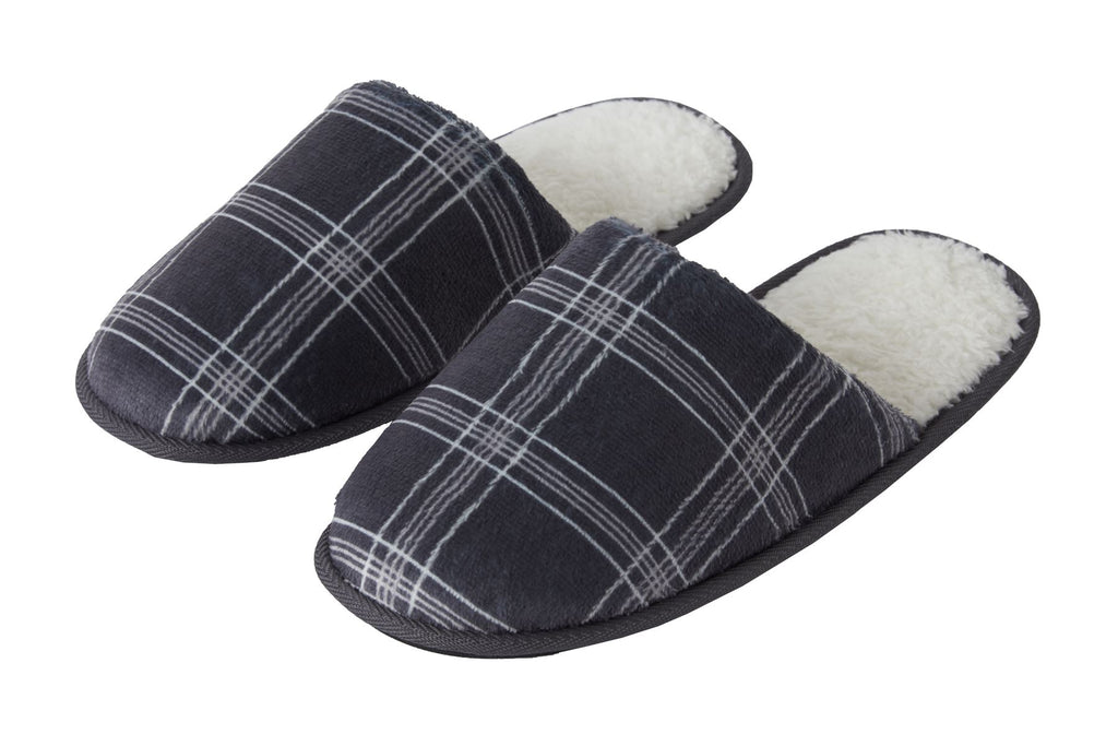 Men's Printed Check Fleece Mule Slippers Lrg 11 / 12