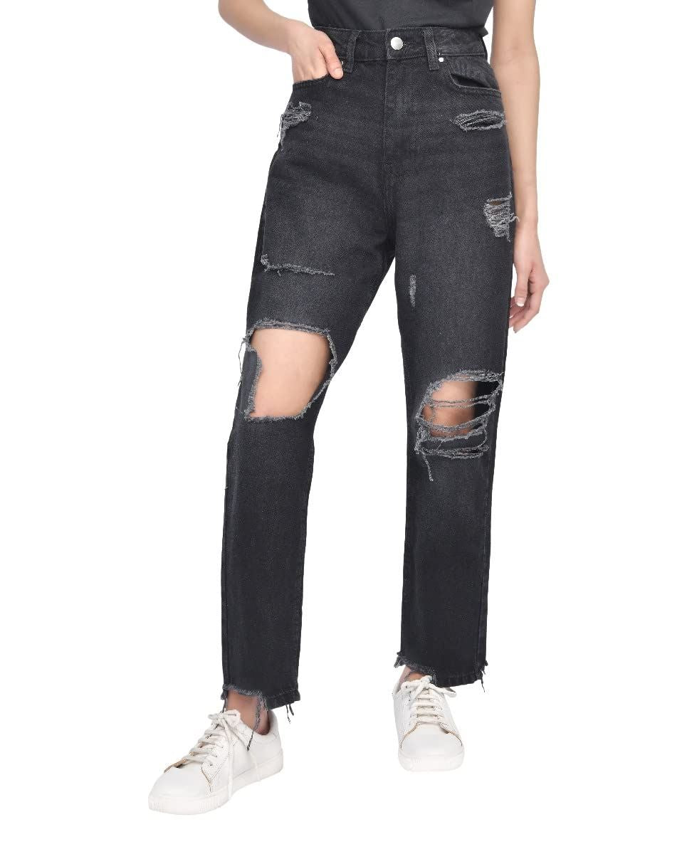 Torn Hem Rip Mom Black 12