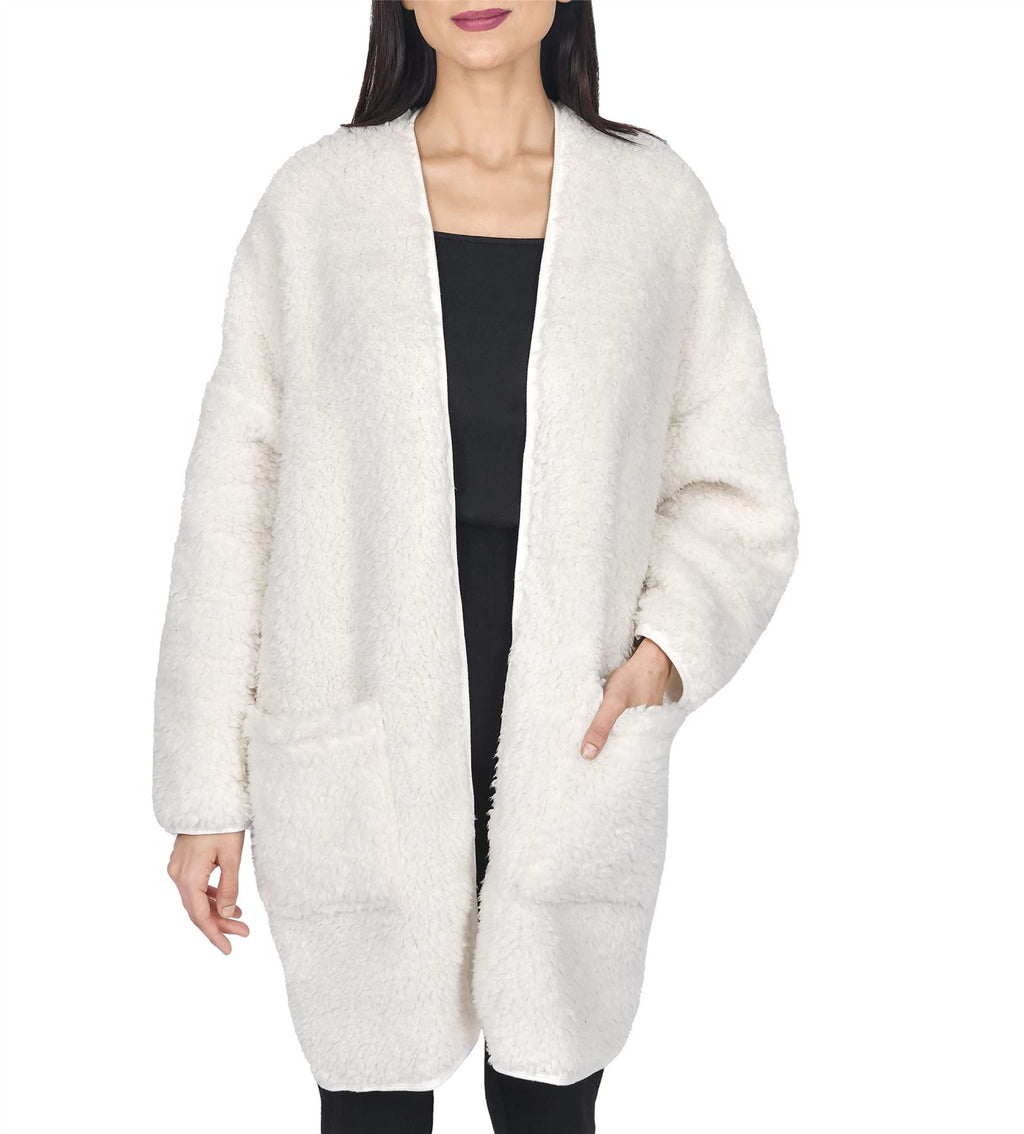 LADIES BORG HOUSE COAT with BINDING CRM M/L