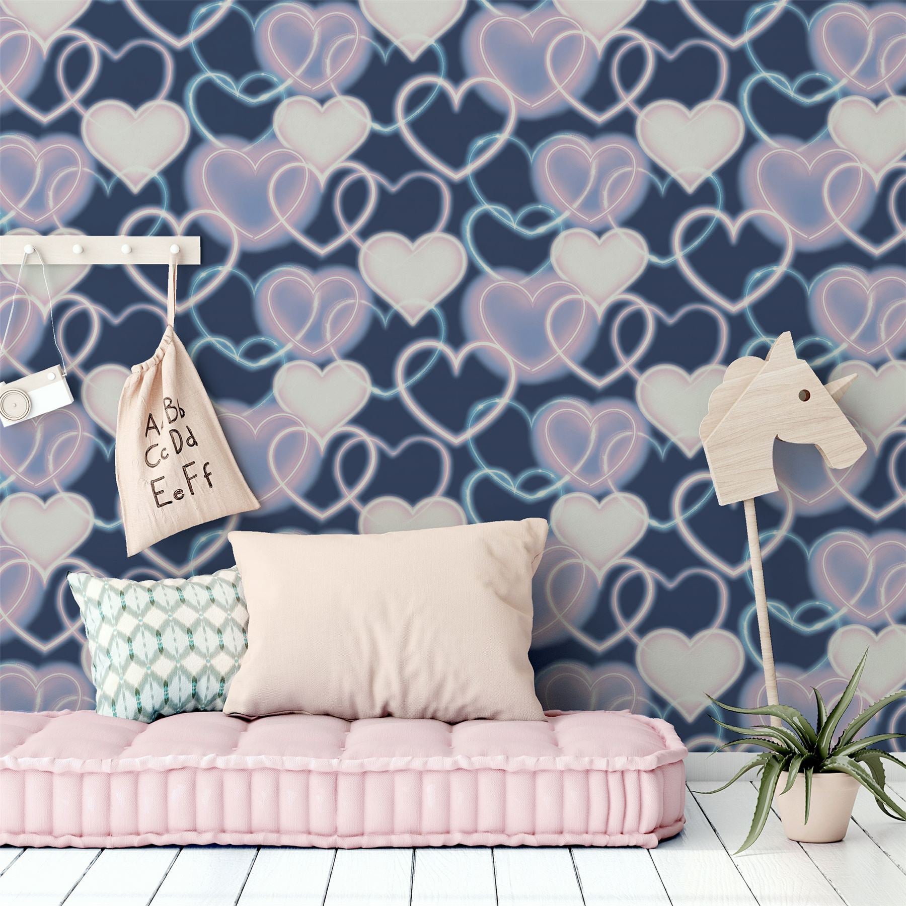 Neon Heart Wall Navy Pink sw12