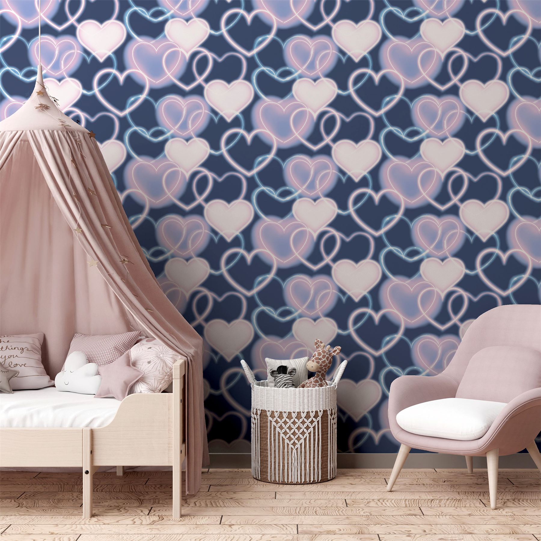 Neon Heart Wall Navy Pink sw12