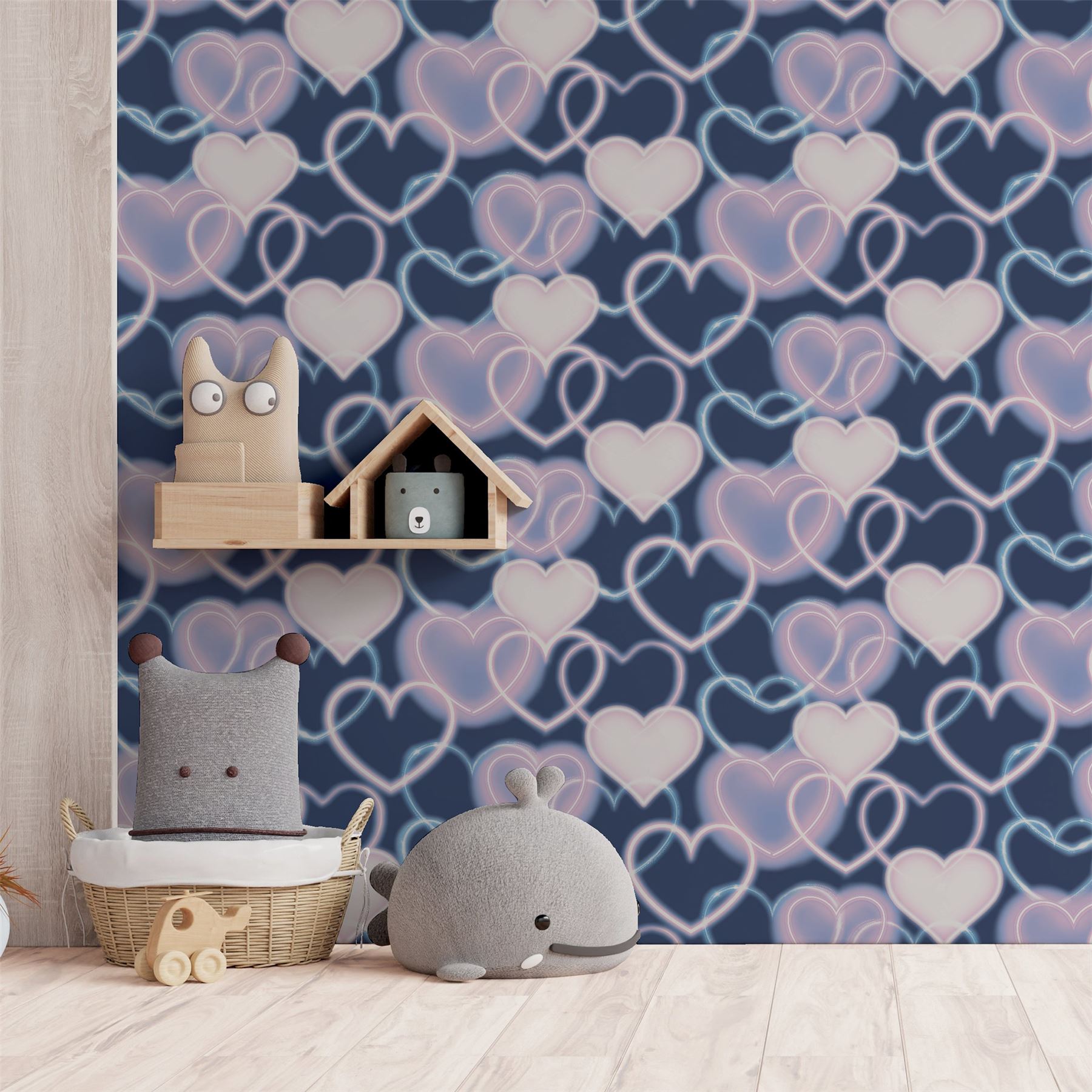 Neon Heart Wall Navy Pink sw12