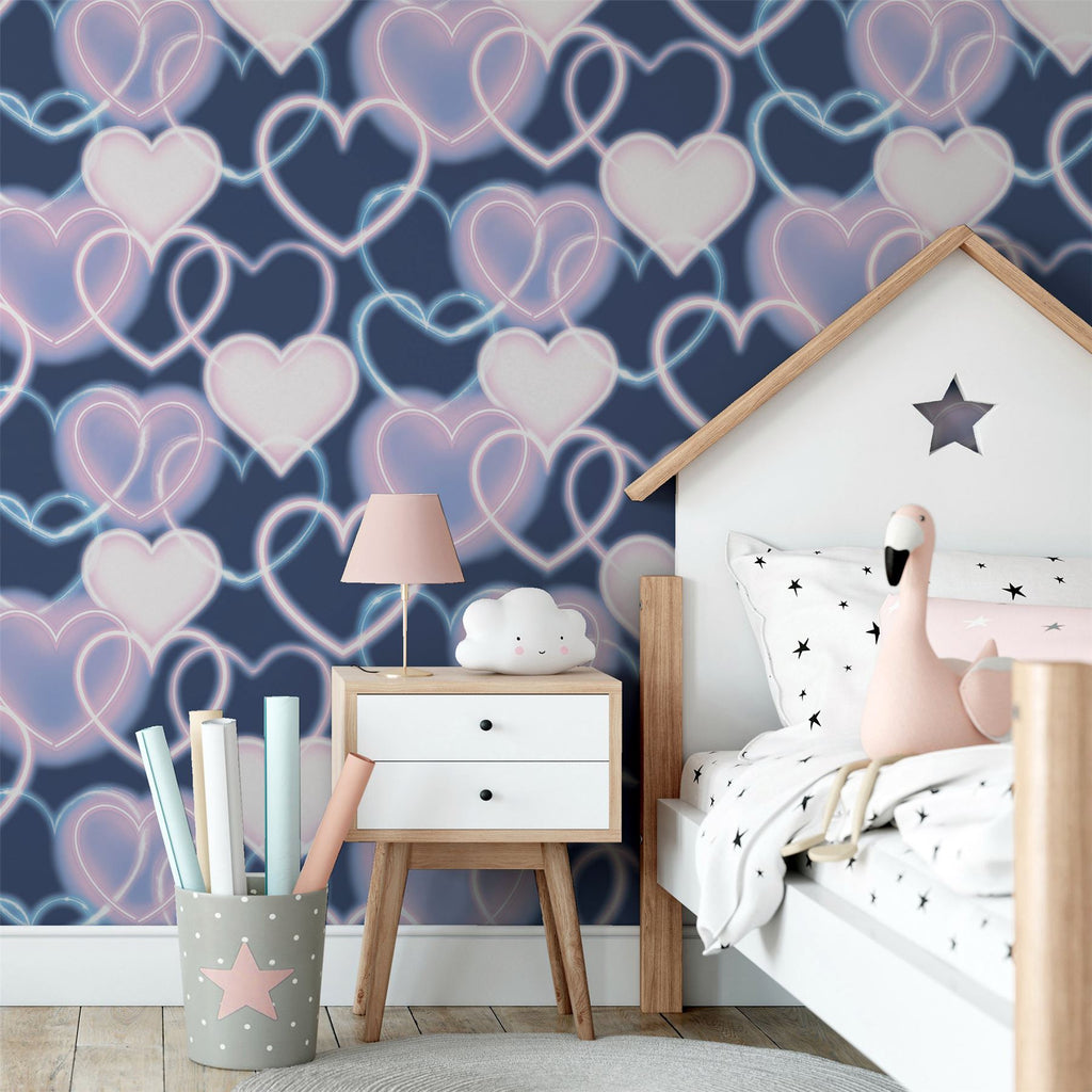 Neon Heart Wall Navy Pink sw12