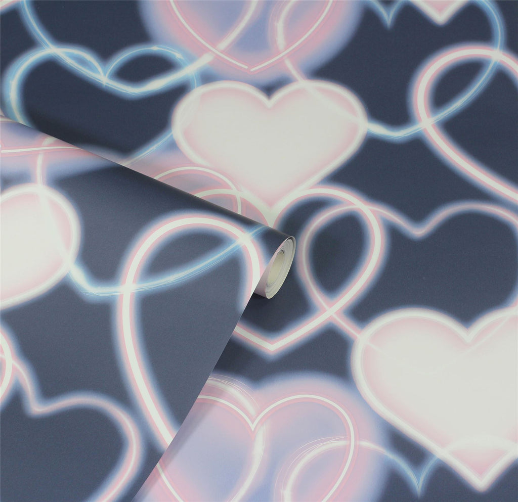 Neon Heart Wall Navy Pink sw12