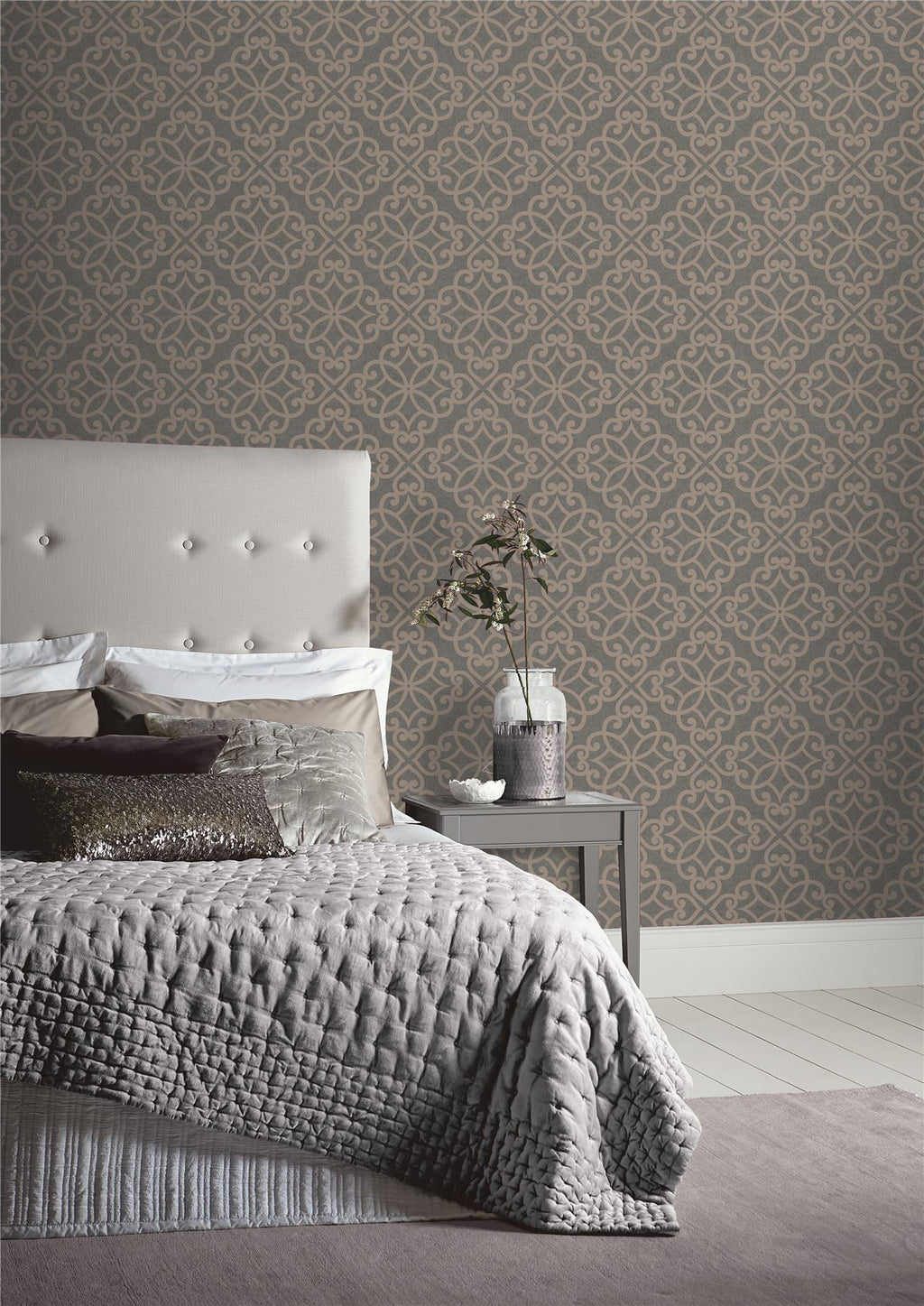 Ornate Motif Charcoal/Rose Gold sw12