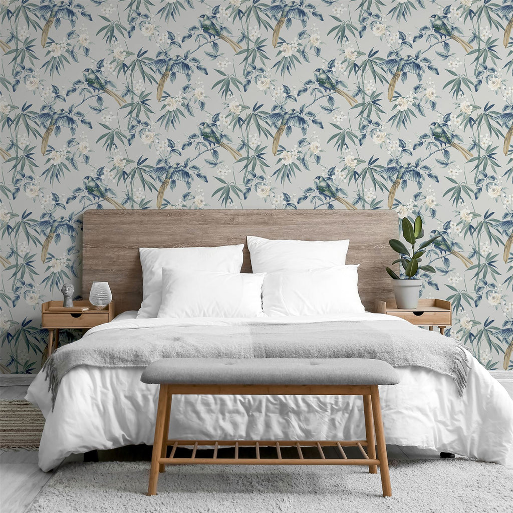 Oriental Floral Birds Grey/Blue sw12