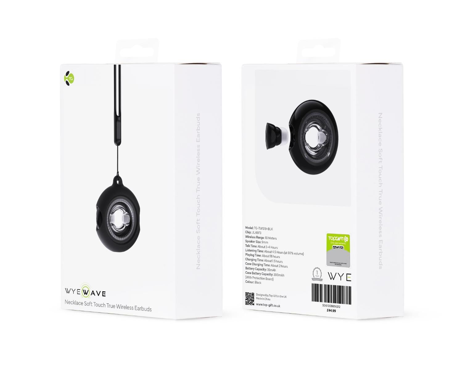 WYEWAVE Wireless Earbuds With Necklace Soft Touch True Wireless - Black