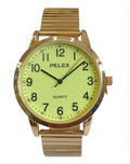 Pelex Men's Big number Gold Case Night Glow Dial Gold Bracelet Strap Quartz Watch