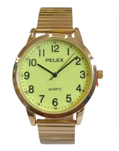 Pelex Men's Big number Gold Case Night Glow Dial Gold Bracelet Strap Quartz Watch