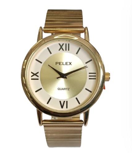 Pelex Men's Big Roman number Gold Case Gold Dial Gold Bracelet Strap Quartz Watch