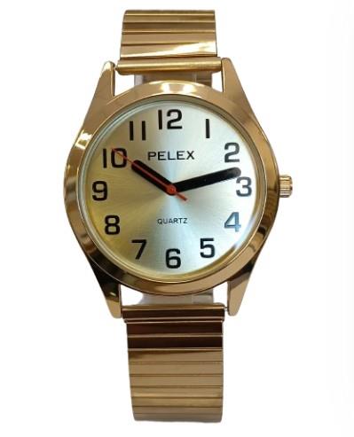 Pelex Men's Big number Gold Case Gold Dial Gold Bracelet Strap Quartz Watch